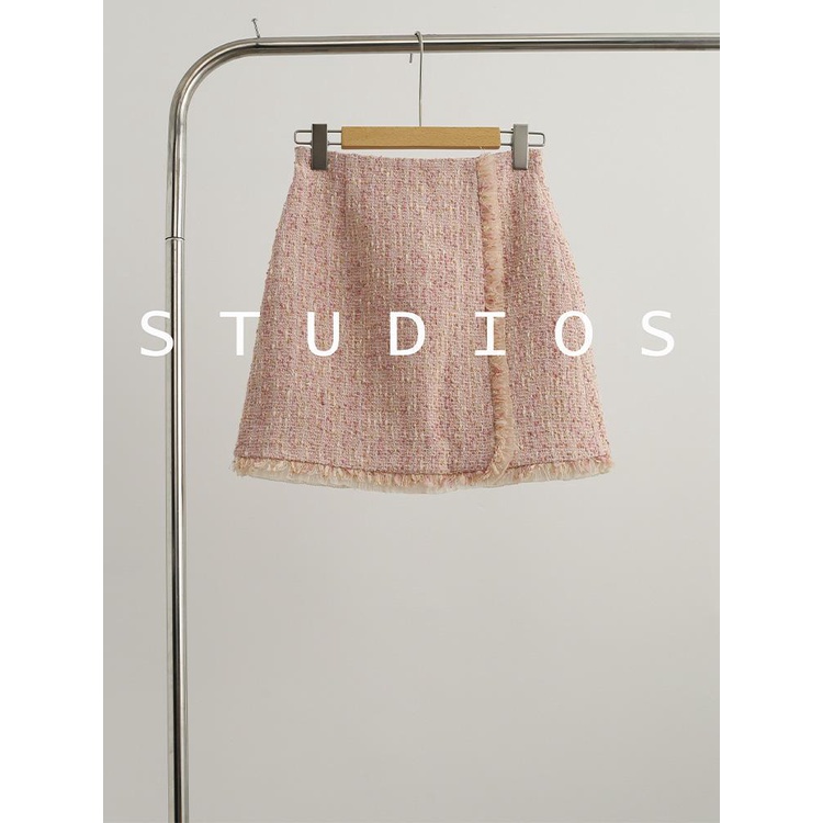 Bộ Áo Khoác cardigan Thắt Nơ Phối Chân Váy Vải tweed Màu Hồng Phong Cách Pháp Thời Trang Mùa Thu Mới