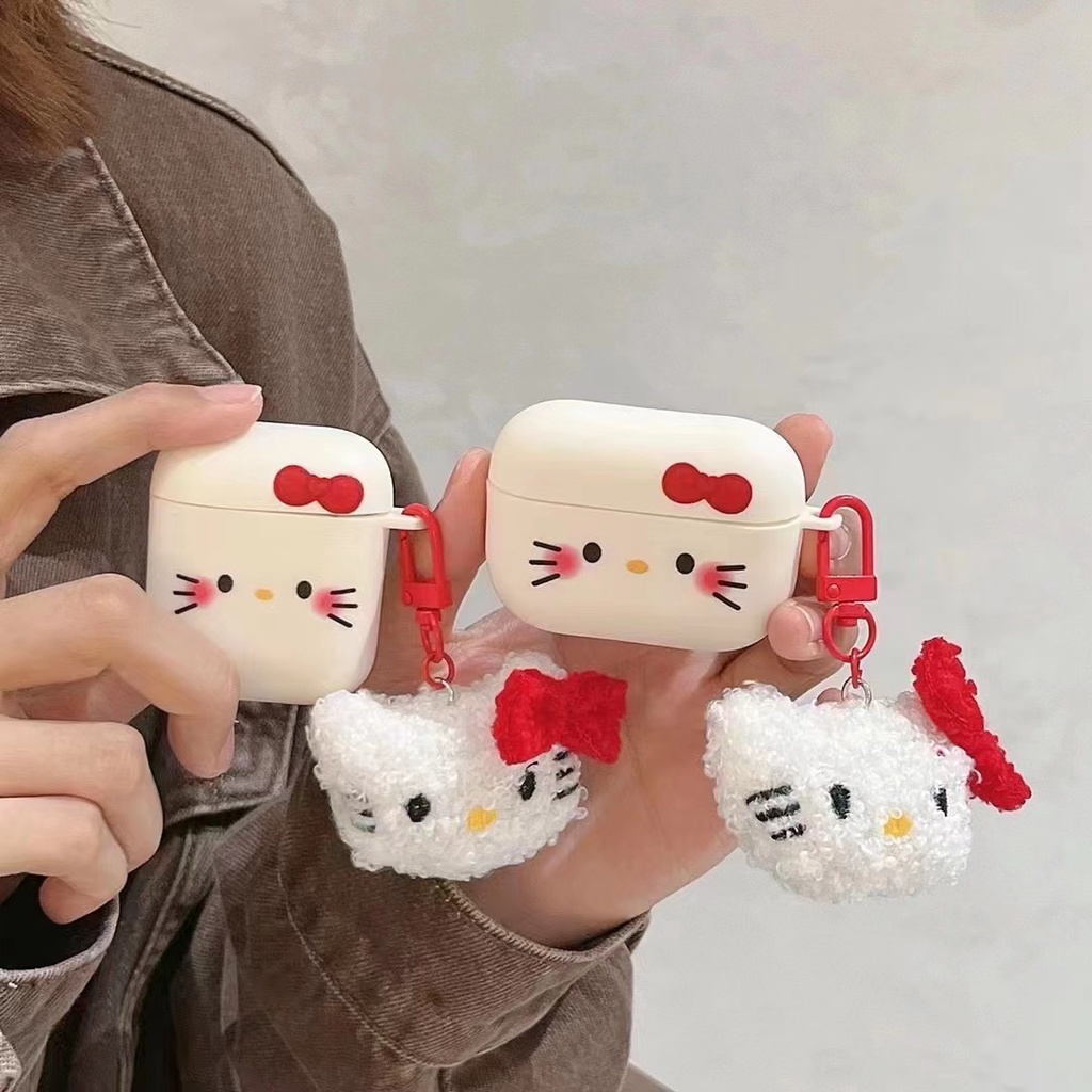 Vỏ Bảo Vệ Hộp Sạc Tai nghe không dây airpods pro / pro 2 3 / 2 / 1 Hình sanrio hello kitty Bằng Vải Bông Dễ Thương
