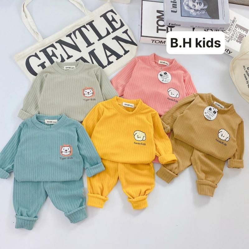 Bộ quần áo thun tăm dày dài tay, họa tiết đơn giản cho bé trai, bé gái size 6-16kg