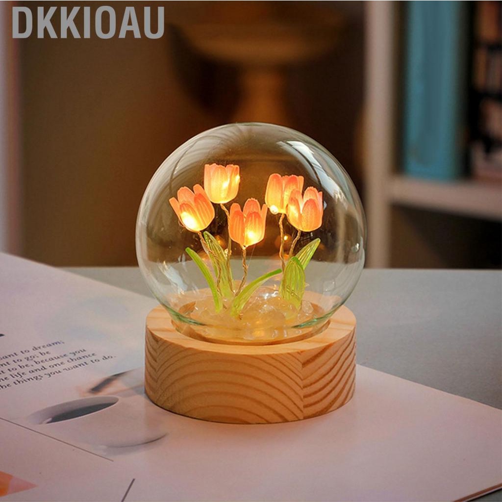 Dkkioau Flower Night Light With Glass Cover Handmade DIY Bedside  Lamp Table Desk Bedroom Decor Mood