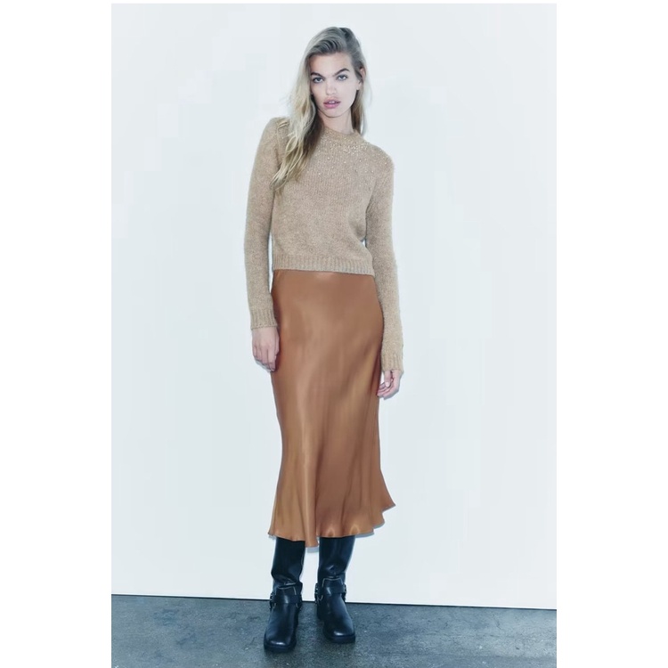 Zara Áo sweater Dệt Kim Tay Dài Đính Đá Thời Trang Thu Đông Cá Tính 9598298