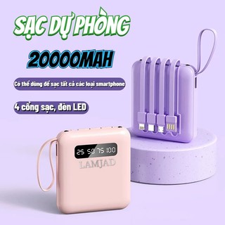Sạc dự phòng pin 20000mAh LAMJAD dung lượng lớn tích hợp dây sạc nhanh cho nhiều thiết bị điện thoại