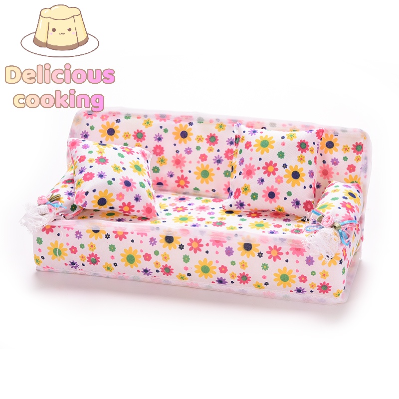 Bộ 3 Đệm Ghế sofa + 2 Gối Tựa Cho Nhà Búp Bê Barbie