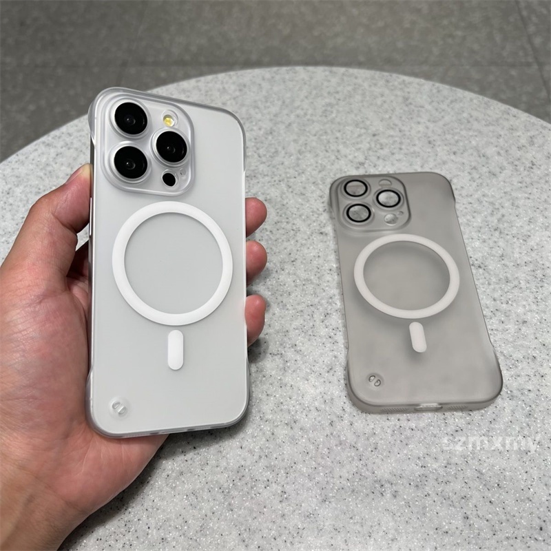 Mờ / matte Ốp Điện Thoại acrylic Trong Suốt Mặt Nhám Từ Tính Bảo Vệ lens Cho iphone 15 13 14 12 pro max 15plus