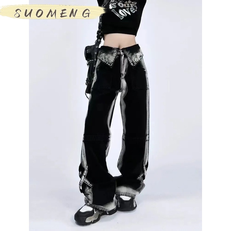 SUOMENG quần ống rộng quần nữ jean vintage hàn quốc Dễ thương phổ biến WNK23004CF 41Z231008