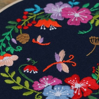 DIY Embroidery Kit Beginner Pre-Printed Floral Pattern Cross Stitch with Hoop