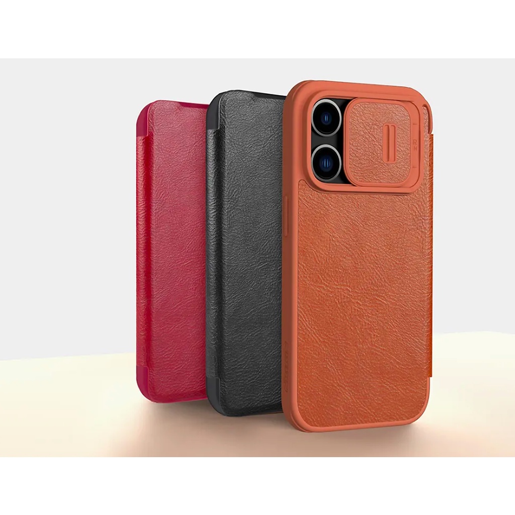 Bao da dành cho iPhone 15 Pro Max, 15 Pro hàng chính hãng Nillkin QIN có nắp trượt bảo vệ camera - Hàng nhập khẩu