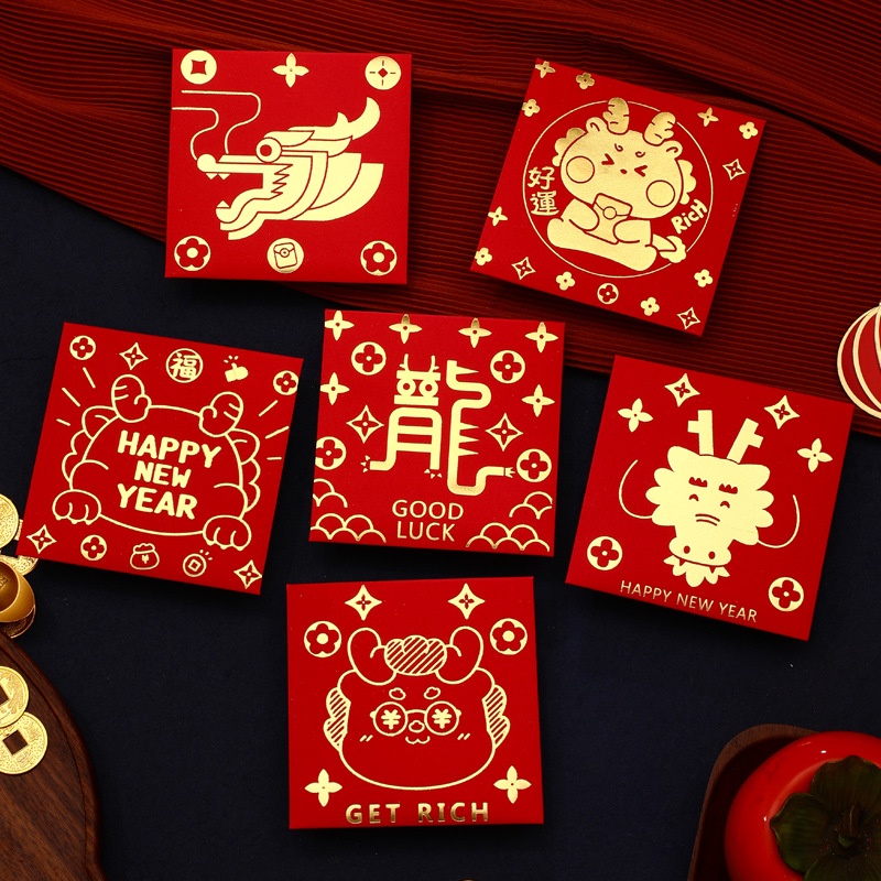 Set 6 Bao Lì Xì Năm Mới 2024 Hình Rồng Đỏ May Mắn Phong Cách Trung Hoa