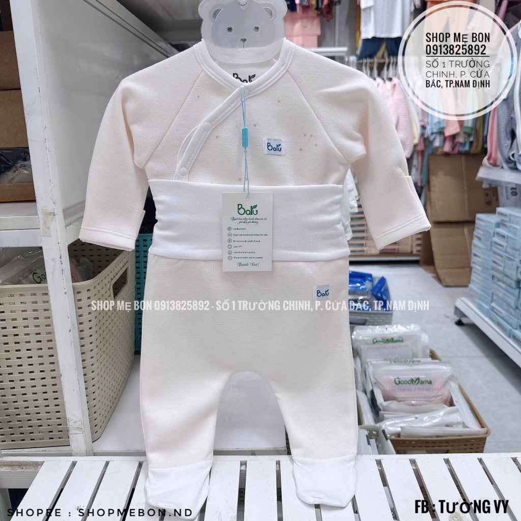 Bộ Baru sơ sinh nỉ liền bao tay chân và bo tay chân