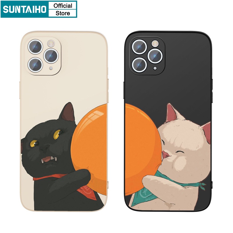 Suntaiho Ốp Điện Thoại silicone Mềm Chống Sốc In Hình Mèo Thổi Bong Bóng Cho iphone 14 12 13 11 pro max ip 7 8 plus x xr xs max