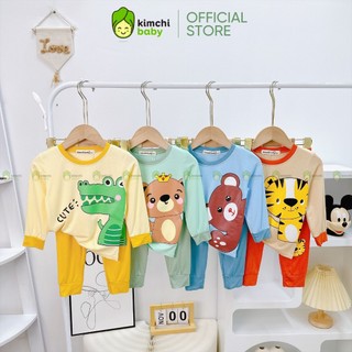 Đồ bộ dài tay cho bé trai, bé gái kimchibaby vải thun lạnh in gấu 3d cổ viền, bộ quần áo cho bé mặc thu đông kctd314