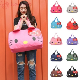 Harriett túi xách du lịch sức chứa lớn in hình mèo kitty đính nơ phong cách hàn quốc