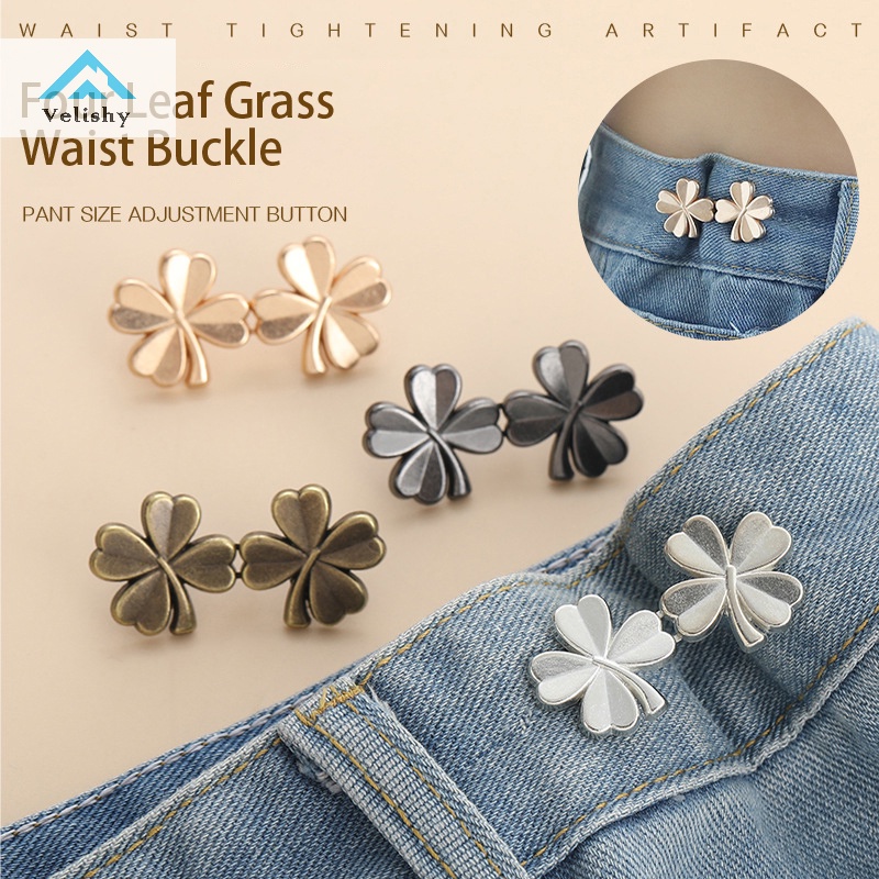 Velishy 1 Cặp Nút Thắt Lưng Quần Jean Hình Cỏ Bốn Lá Có Thể Điều Chỉnh Không Đường May