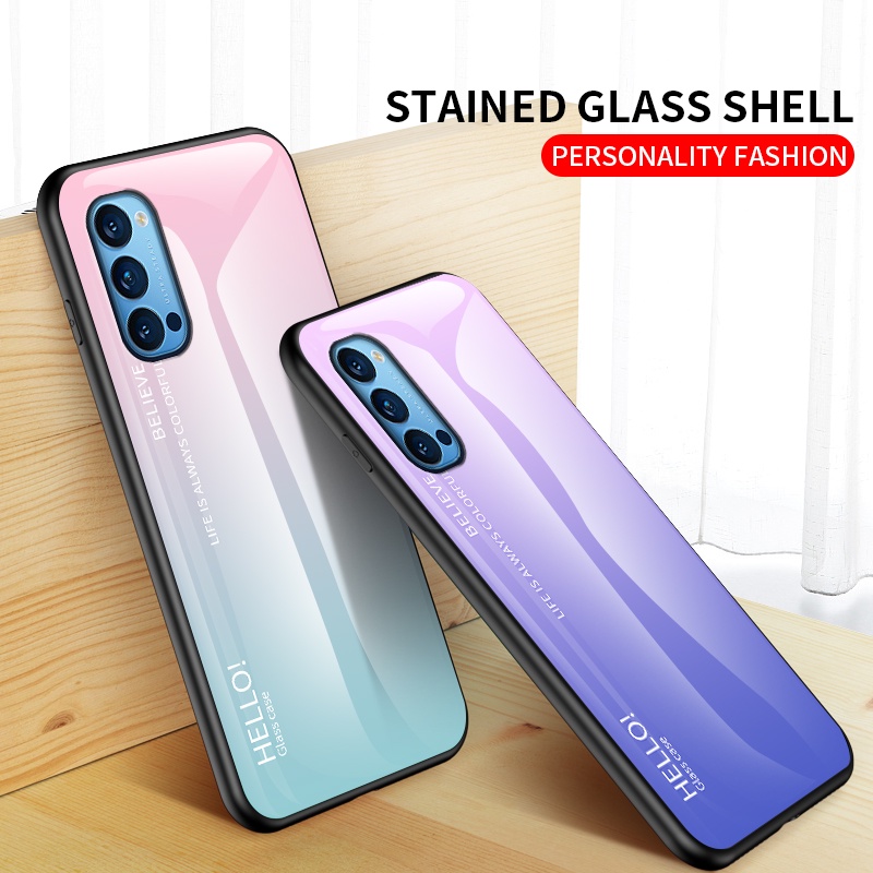 Sang Trọng Ốp Điện Thoại Kính Cường Lực Cứng Chống Trầy Màu Kẹo Macaron Cho OPPO Reno 5 Pro Plus 4 Reno5 Pro+ 5G Reno4 Pro 4G