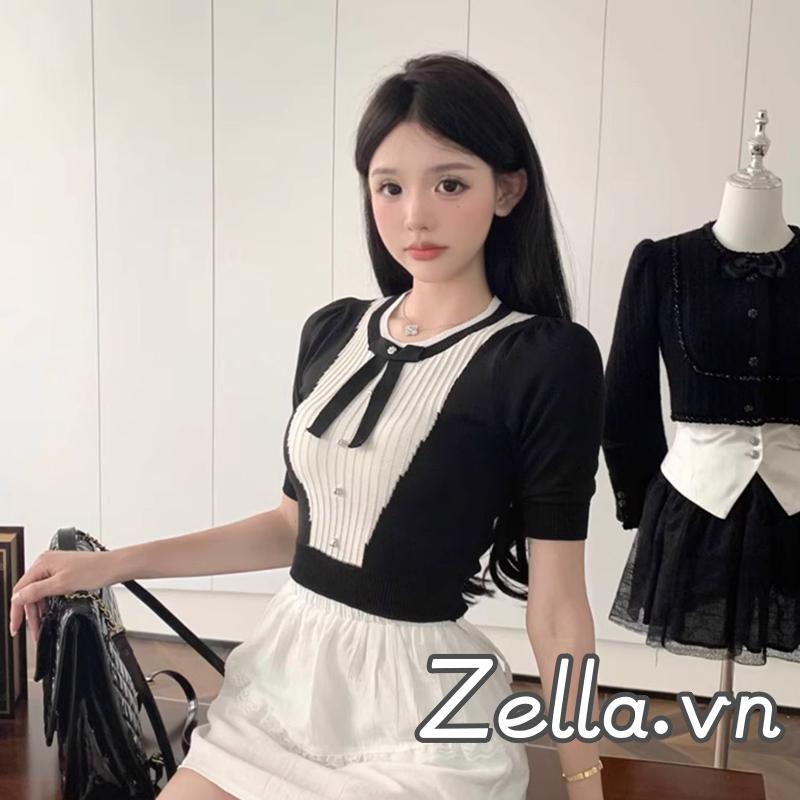 Áo Thun Đính Nút Màu Sắc Tương Phản Cho Nữ