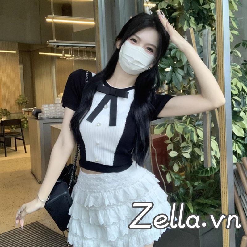 Áo Thun Đính Nút Màu Sắc Tương Phản Cho Nữ