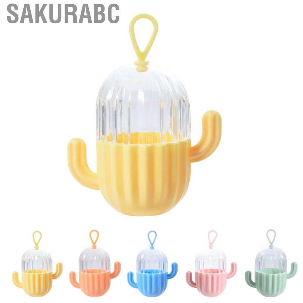 Sakurabc Makeup Sponge Storage Box  Blender Case Dust Proof Transparent Cactus Shape Thick with Lid for Outdoor