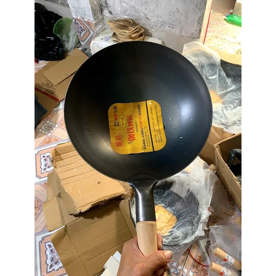 Chảo Thép Dập Máy Cán Gỗ Chiên Cơm,Xào Mì,Hủ Tiếu, Chảo thép carbon chống dính