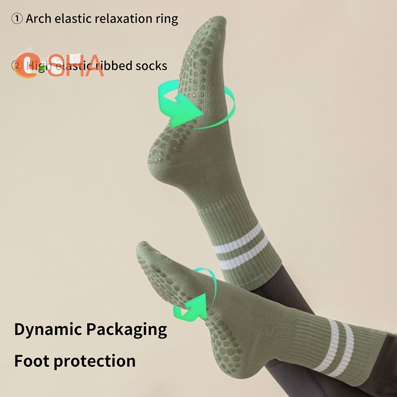 Vớ cotton Cổ Cao Vừa Chống Trượt Màu Trơn Tập yoga Trong Nhà Cho Nữ