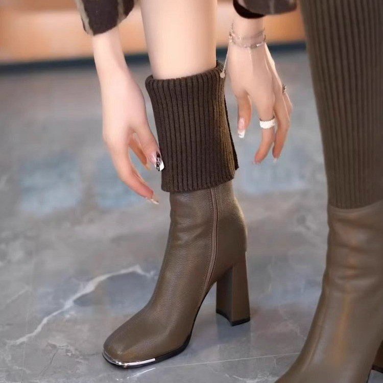 Giày Bốt Dệt Kim Mũi Vuông Đế Dày Thời Trang Cho Nữ