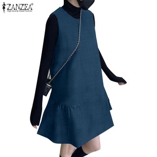 Zanzea Đầm Nữ Cộc Tay Cổ Tròn Dáng Suông Thời Trang Hàn