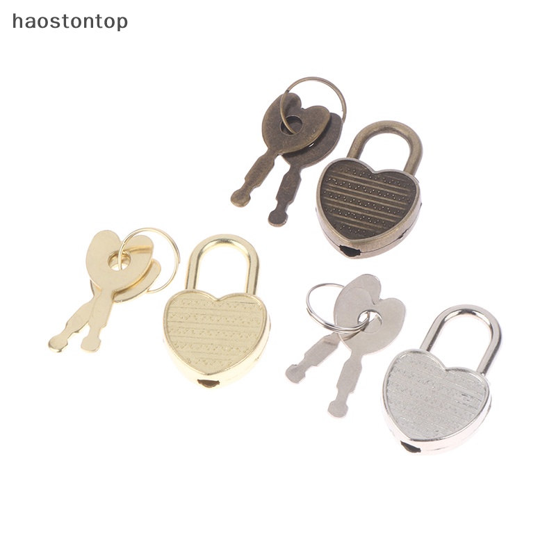 Haostontop 1 Set Ổ Khóa Hành Lý Cứng Hình Trái Tim Kèm Chìa Khóa Dùng Cho Nhật Ký Sách Trang Sức vn