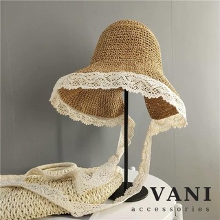 Mũ cói mềm lolita mũ rơm viền ren - vani store - pktt0051