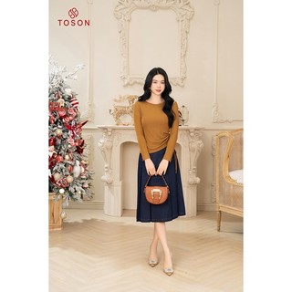 Áo len nâu sequin mỏng, rút nhún sườn 17999N83 Toson