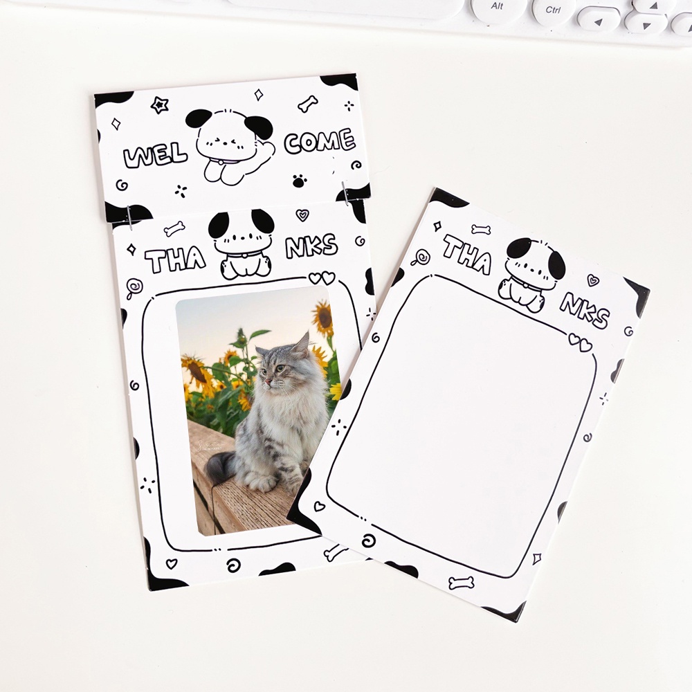 Set 10 Tấm Giấy Cạc Tông Họa Tiết Chó Mèo Hoạt Hình Trang Trí