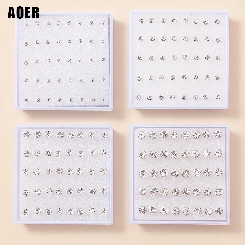 Aoer set 20 / 40 Cặp Khuyên Tai Đính Đá zircon Đơn Giản Thanh Lịch Cho Nữ