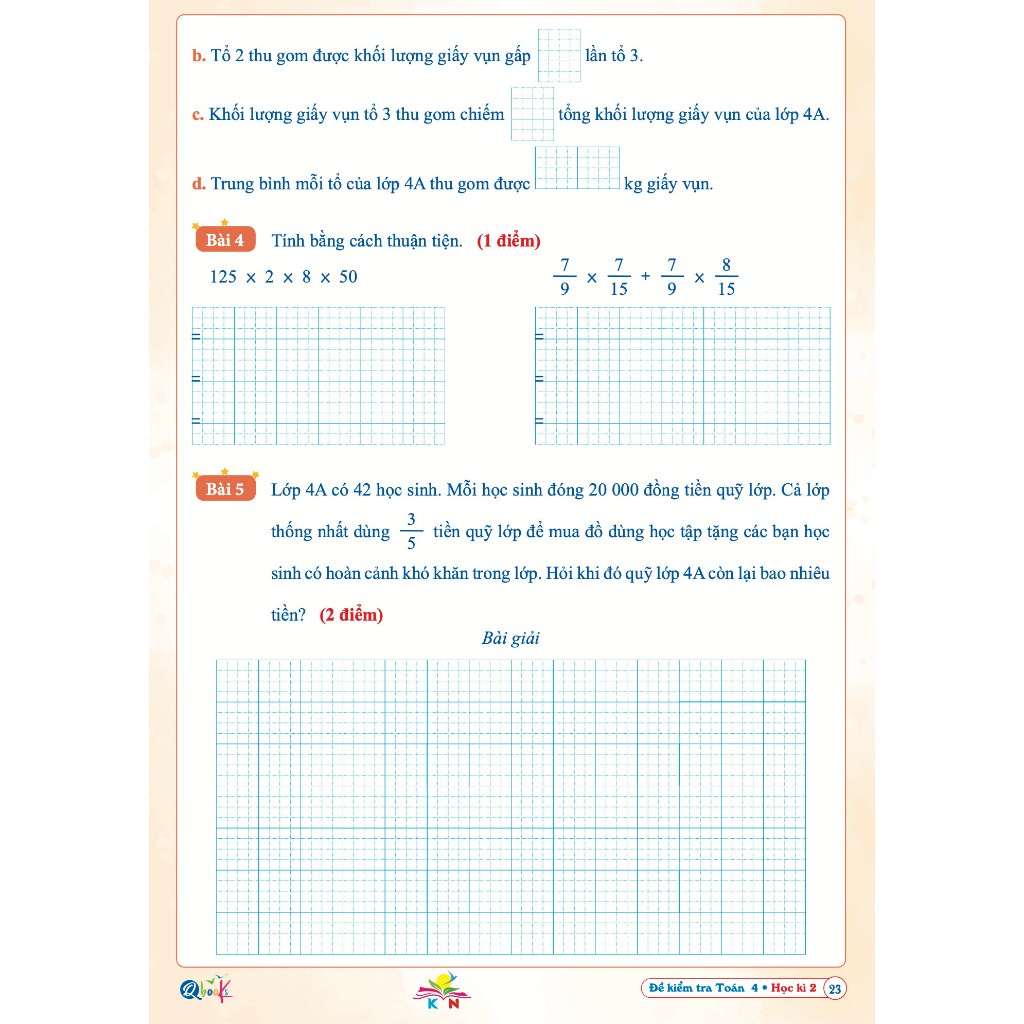Sách Đề Kiểm Tra Toán Lớp 4 - Học Kì 2 - Kết Nối Tri Thức Với Cuộc Sống  - Bản Quyền