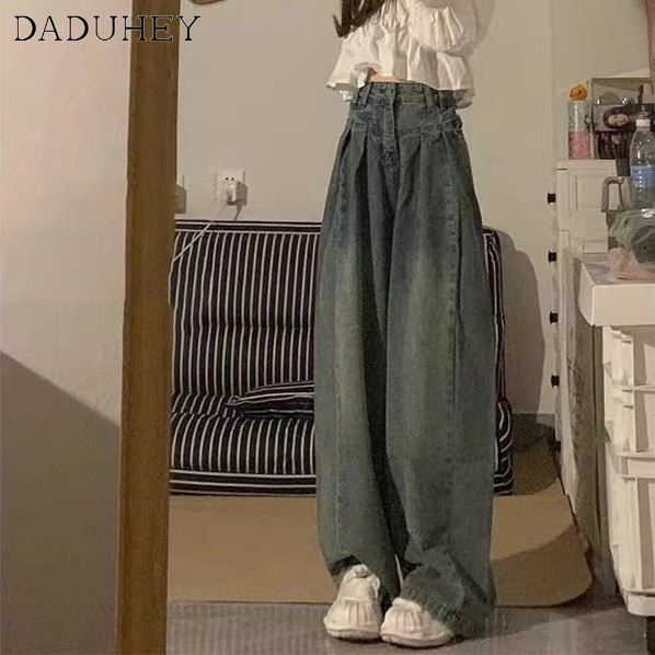  Quần jean DADUHEY lưng cao ống rộng phong cách đường phố Mỹ cổ điển cao cấp plus size 