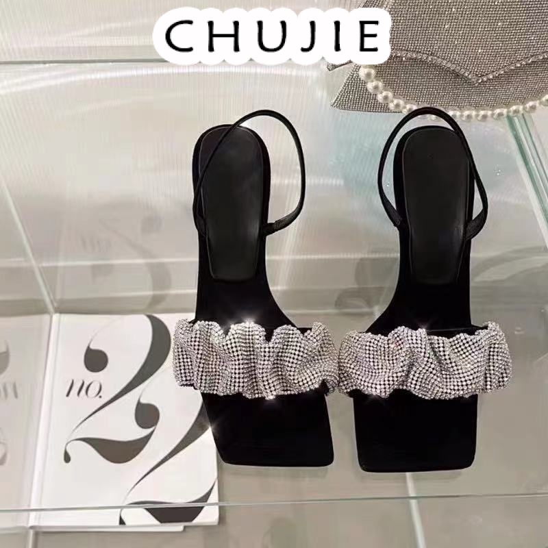 CHUJIE giày cao gót nữ đế cao sandal đi chơi cao gót mũi hở 2024NEW mẫu mới 29z23071003