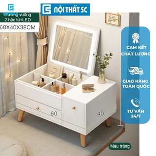 Bàn trang điểm ngồi bệt Nội Thất 5C, tích hợp đèn LED nút cảm ứng thông minh, hộc tủ chứa đồ phù hợp cho không gian hẹp