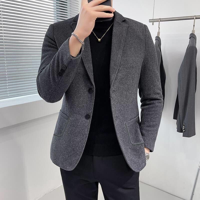 Áo Khoác Vest Vải Len Dáng Ôm Phong Cách Hàn Quốc Thời Trang Thu Đông Cho Nam