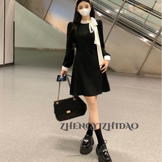 ZHENGYIZHIDAO Đầm Đen Dáng Ngắn Ôm Eo Đính Nơ Phong Cách Chanel Pháp Thời Trang Thu Đông Cho Mẹ Và Bé