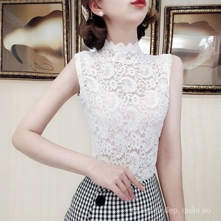 Áo Lưới Ren Mỏng Không Tay Cổ Cao Ôm Dáng Phong Cách Thời Trang Quyến Rũ Dành Cho Nữ GWPQ