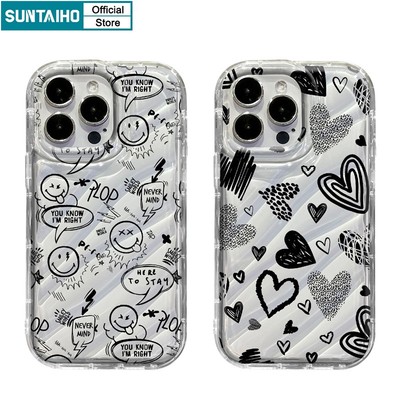 Suntaiho Ốp Điện Thoại TPU Mềm Chống Sốc Họa Tiết Mặt Cười Graffiti Cho Iphone 15 14 12 13 11 Pro Max IP 7 8 Plus Iphon X Xs XR Xs Max