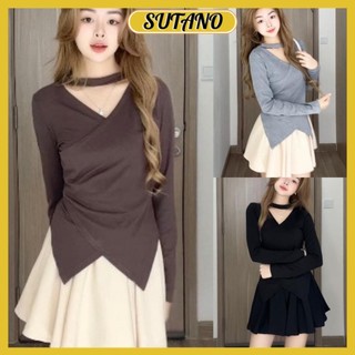   XẢ KHO  Áo thun nữ cổ tim dây dây cổ choker,áo kiểu nữ thum tăm co giãn thiết kế vạt chéo A626 SUTANO 