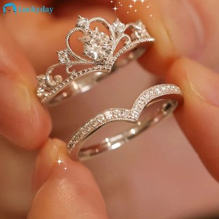 Bộ 2 nhẫn bạc hình vương miện lấp lánh cho nữ
