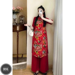 Bigsize Áo dài tết hoa truyền thống có kèm quần dài 55-95kg