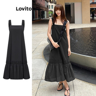 Đầm Lovito màu trơn lai nhún bèo cho nữ L94AD120