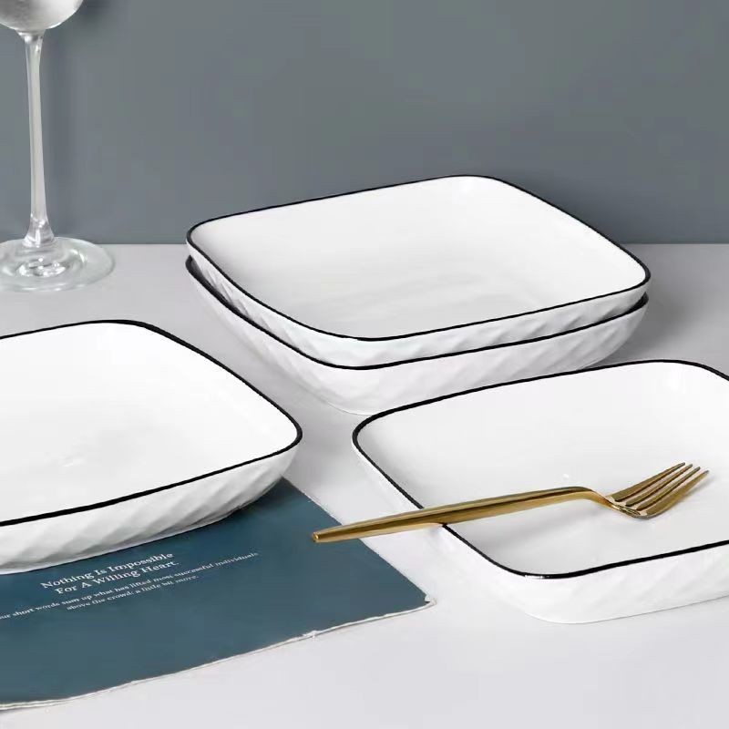 Vegetable plate square Nordic plate set household simple Internet celebrity ceramic square plate cre