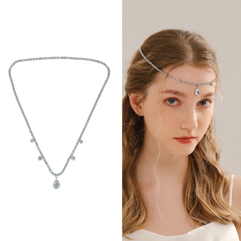 Ivy Sparkling Forehead Headband Chuỗi tóc pha lê Chuỗi đầu nhiều lớp cho đám cưới