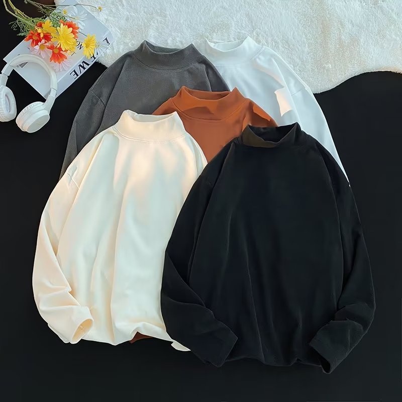 ✦AFFLIGA✦ Cao Cấp - Áo Thun Nam Tay Dài Cổ Cao Hai Mặt Màu Trơn Mặc Trong