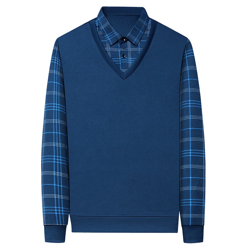 ☞Áo Thun polo Giả Hai Lớp Tay Dài Dáng Rộng In Họa Tiết Caro Trái Tim Phong Cách Hàn Quốc Thời Trang Cho Nam Trung Niên