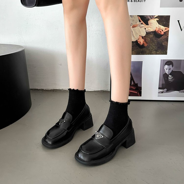 Giày Lười Da pu Mũi Tròn Phong Cách Anh Quốc Thời Trang Cho Nữ