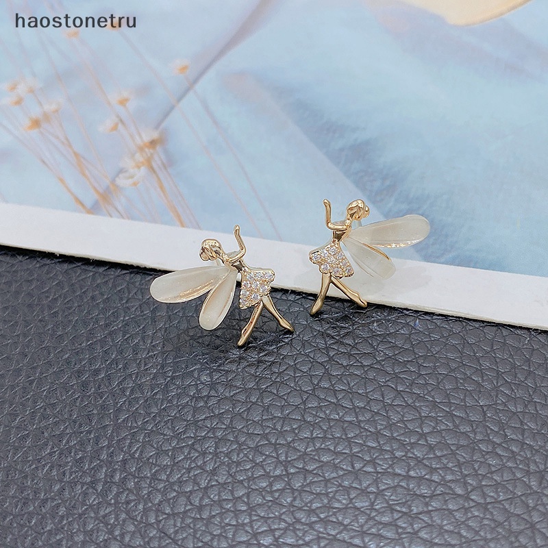 Ru Bông Tai Xỏ Lỗ Hình Cánh Tiên Đính Đá zircon Dễ Thương Tinh Tế Thời Trang Cho Nữ n