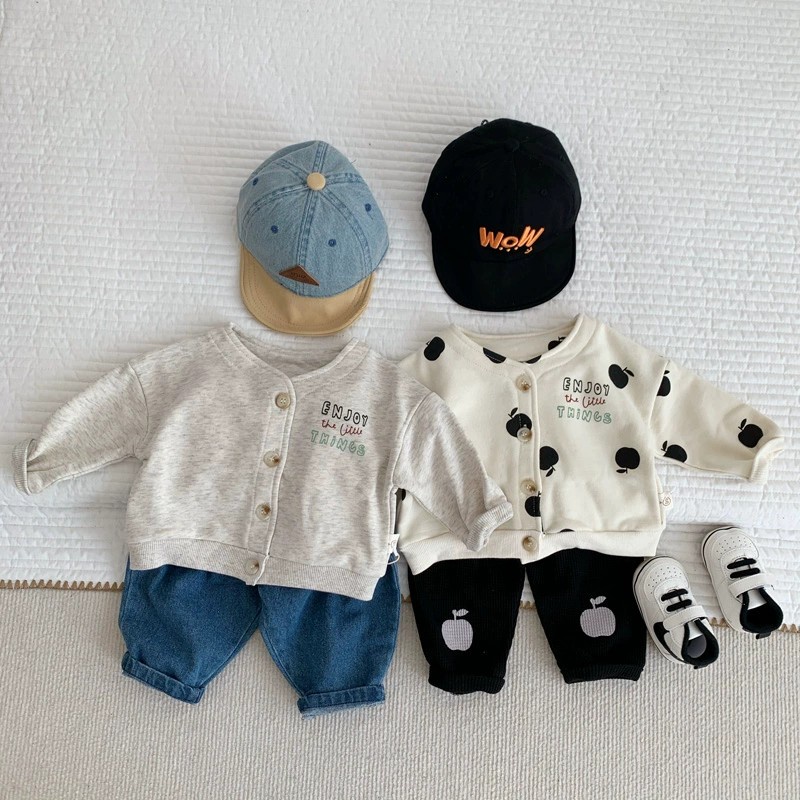 Áo Khoác Mỏng Tay Dài In Họa Tiết Trái Táo Dễ Thương Thời Trang Xuân Thu Cho Bé Trai Và Gái 0-24 Tháng Tuổi