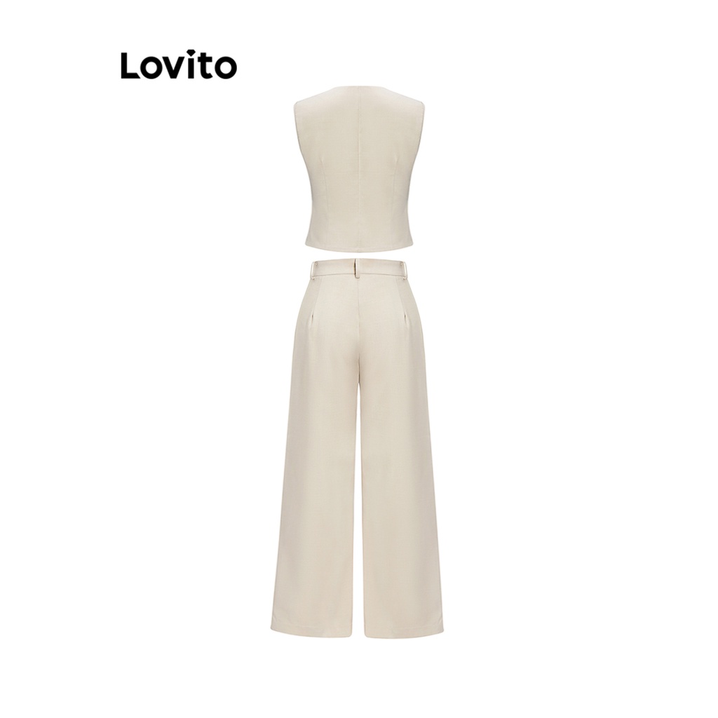 Bộ quần dài Lovito phối nút túi trước màu trơn thường ngày cho nữ L62ED118